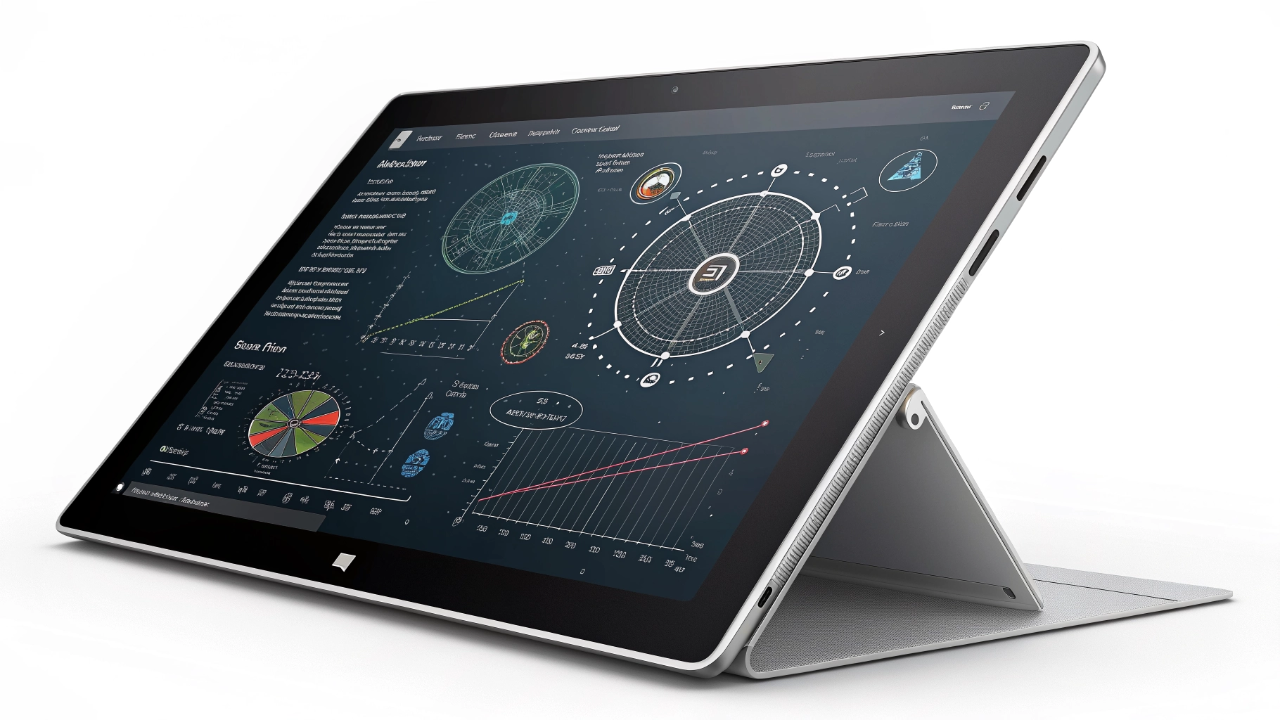 Sleek high-end educational tablet device displaying modern academic user interface